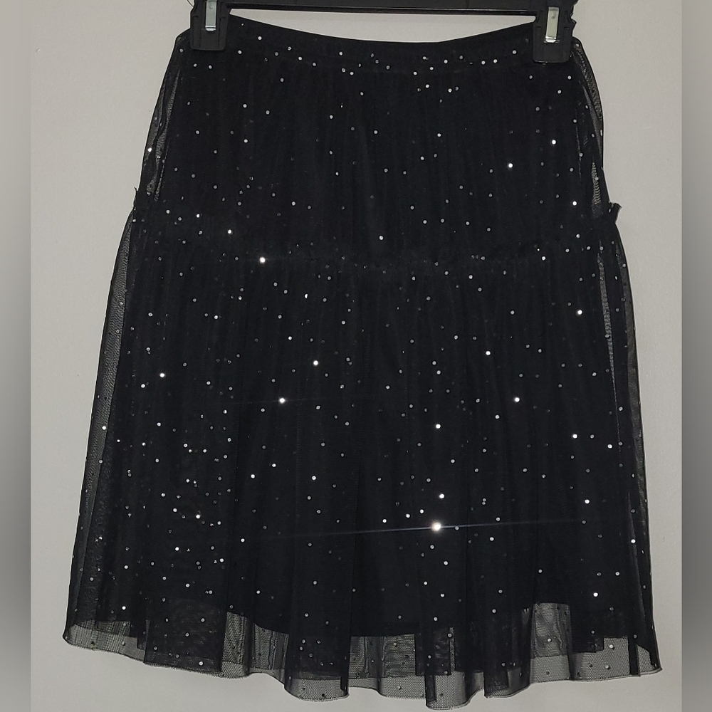 Girls Sela Tulle Black and Silver Skirt